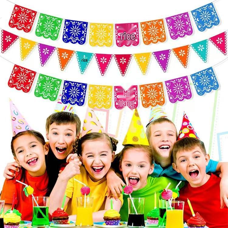 Day of the Dead Colorful Piñata Banner with Mexican Flag Design