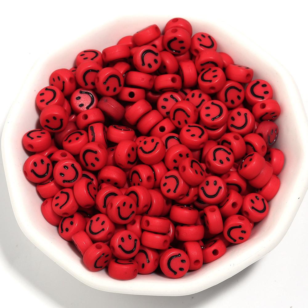 100pcs 7mm Acrylic Smile Face Beads Multicolor Round Shape  Loose Spacer Bead for Jewelry Making DIY Charms Bracelet Necklace