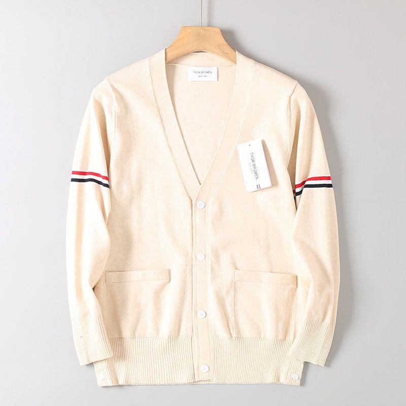 Trendy Brand Couple Style Four-Stripe V-Neck Knit Sweater with Ribbed Design, Long-Sleeve Base Shirt for Spring and Autumn