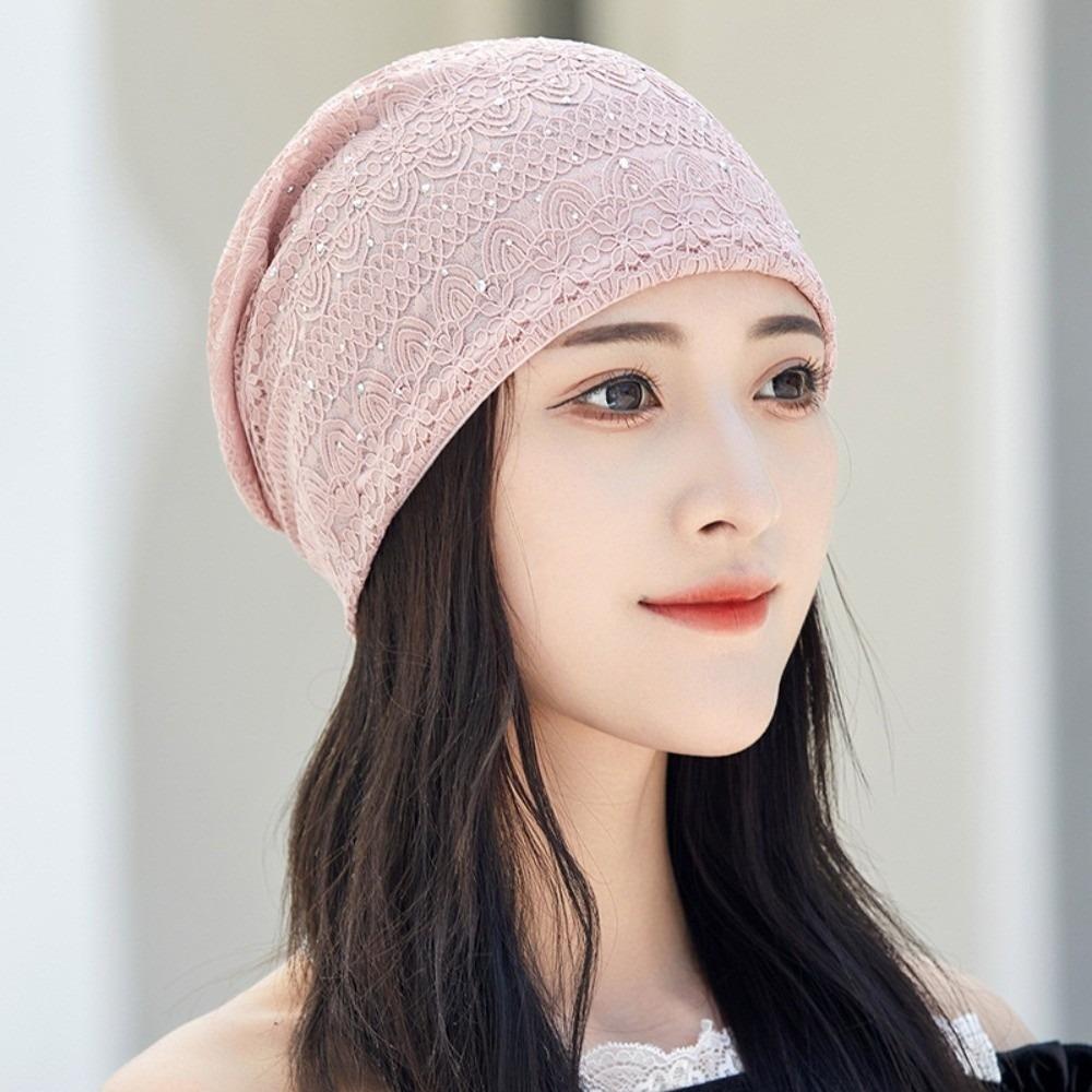 Soft Warm Bonnet Caps Rhinestones Hijab Turban Cap Pullover Hat Lace Beanie Hats  Outdoor