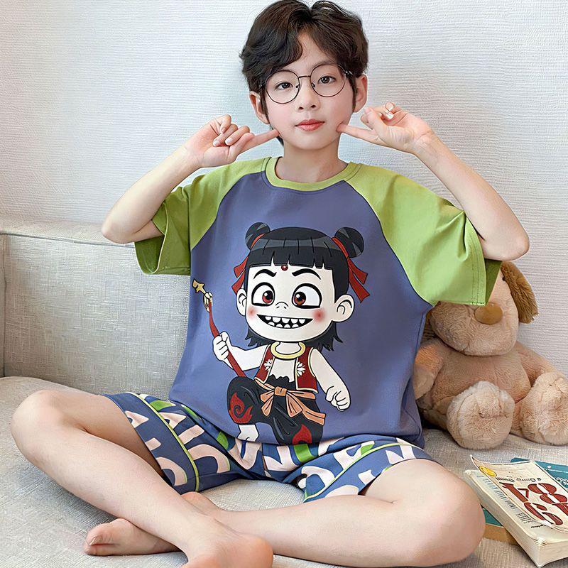 Boys' Summer Two-Piece Pajama Set: Short Sleeve, Light & Loose Fit for Kids