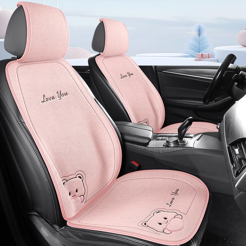 Lovely Bear Car Seat Cushion for Front Seat Soft & Breathable Linen Fabric for All Seasons Universal Fits Most Cars