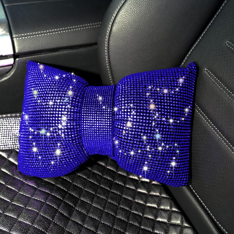 1Pc Diamond Bowknot Car Neck Pillow Auto Headrest Seat Support Waist Pillows Bling Car Accessories For Women