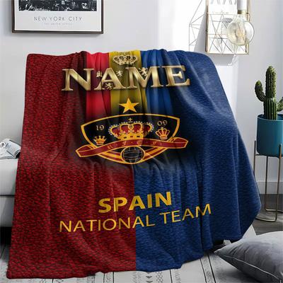 Custom Name,Spain Printed Flannel Blanket, Soft Throw for Bedroom Sofa, Washable, Christmas Present, Great Gift.