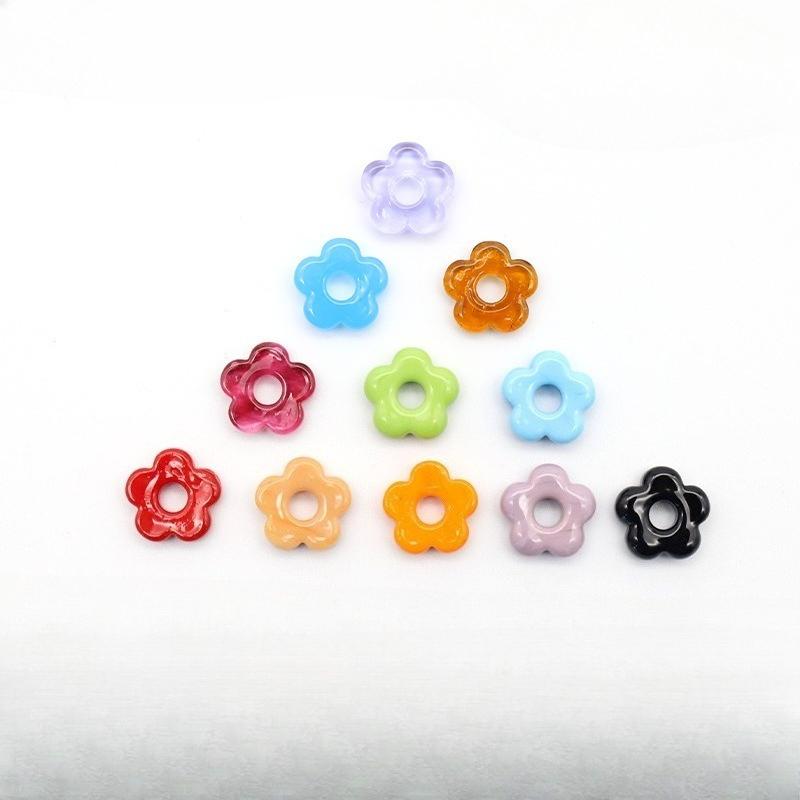 10PCS Colorful Mini Lovely Flower Glass Ornaments Easter Wedding Decor Supplies Girl Women's Jewelry Necklace Making Accessories