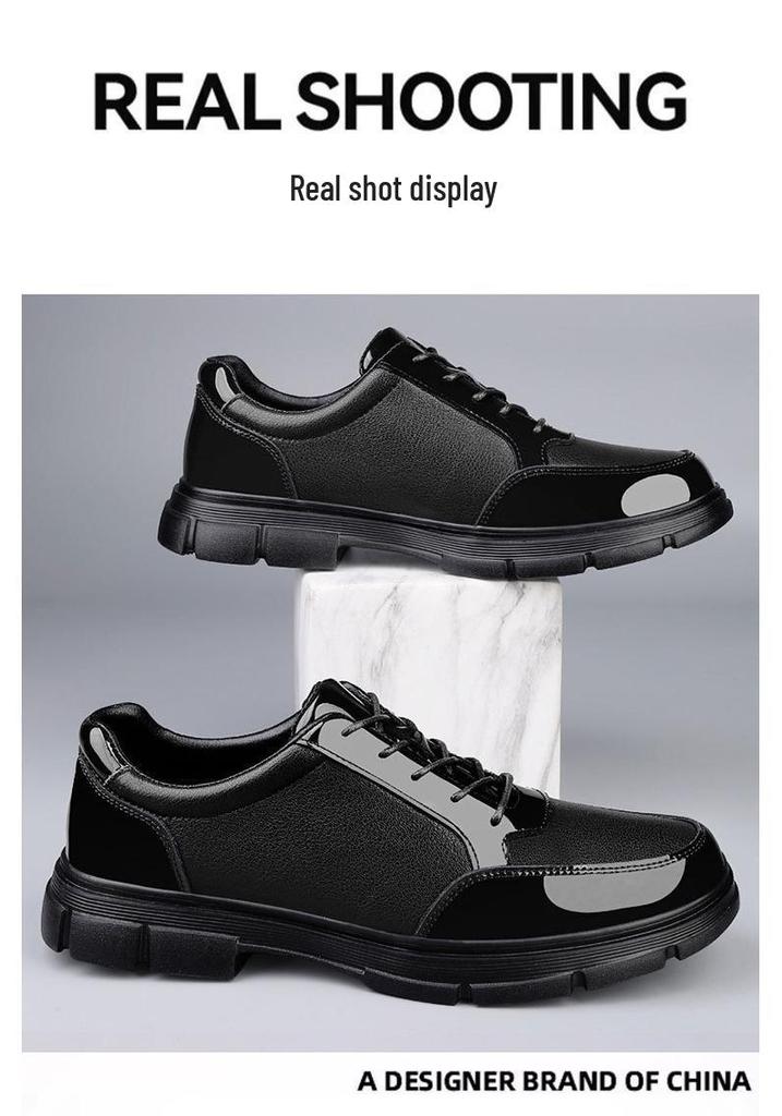 Men's Cross-Border Formal Leather Shoes, Lace-Up Cowhide, Thick Sole, Large Size, Casual Spring/Autumn Footwear