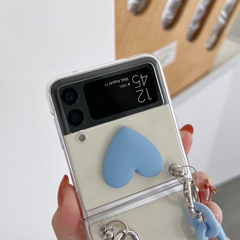 Sött 3d Godisfärgat Hjärta Bärbart Handkedja Telefonskal För Samsung Galaxy Z Flip 3 5g Transparent Hårt PC-skydd För Z Flip