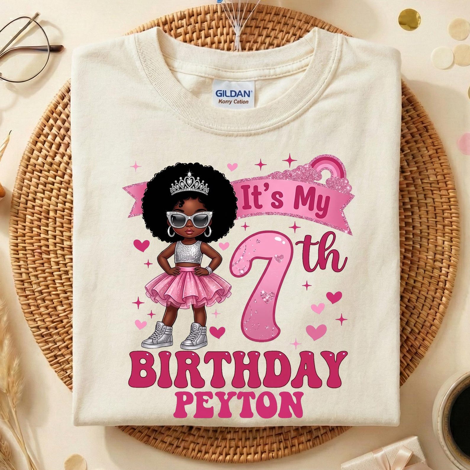 Personalized Its My 7th Birthday Shirt Black Girl, Custom 7 Year Old Girl Tee, Birthday Princess Outfit, Kids Gift 160