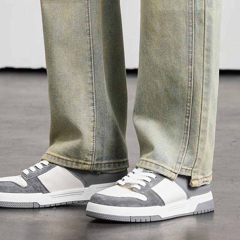 FAPAI Men's Washed Straight-Leg Cotton Jeans