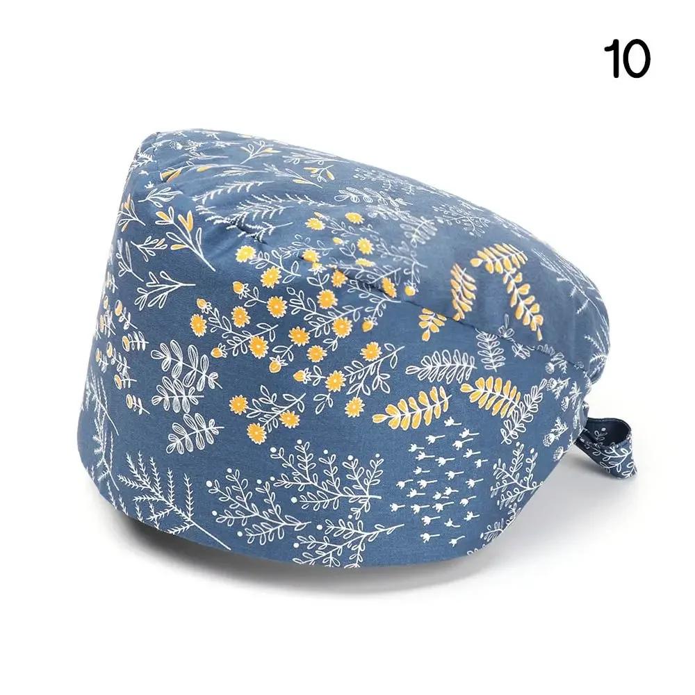 Adjustable HeadCover With Sweatband Men Women Bouffant Hat Pure Colour Cotton Hats Surgical Scrub Cap