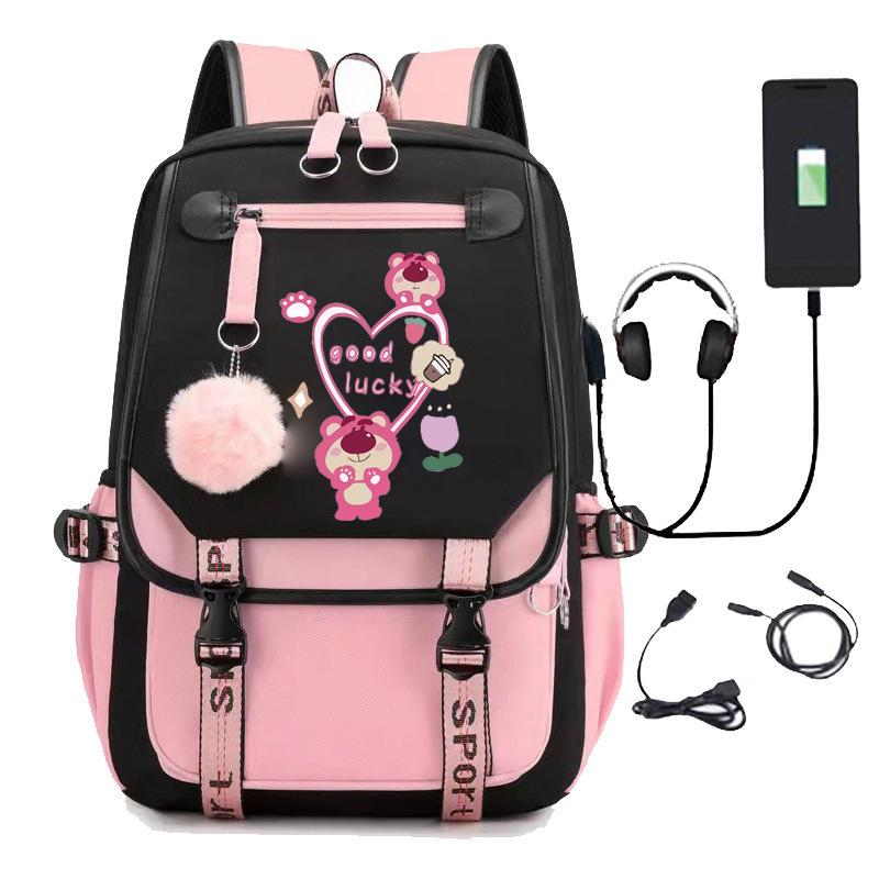 Strawberry Bear School Bag Children'S Backpack Elementary School Student Usb Charging Male Female Junior High School Student College Student Backpack