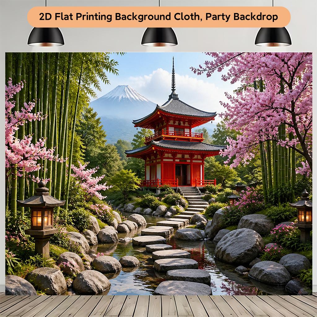2D plane 1 piece of Japanese garden scenery background fabric multi-functional banner background fabric 100x150cm