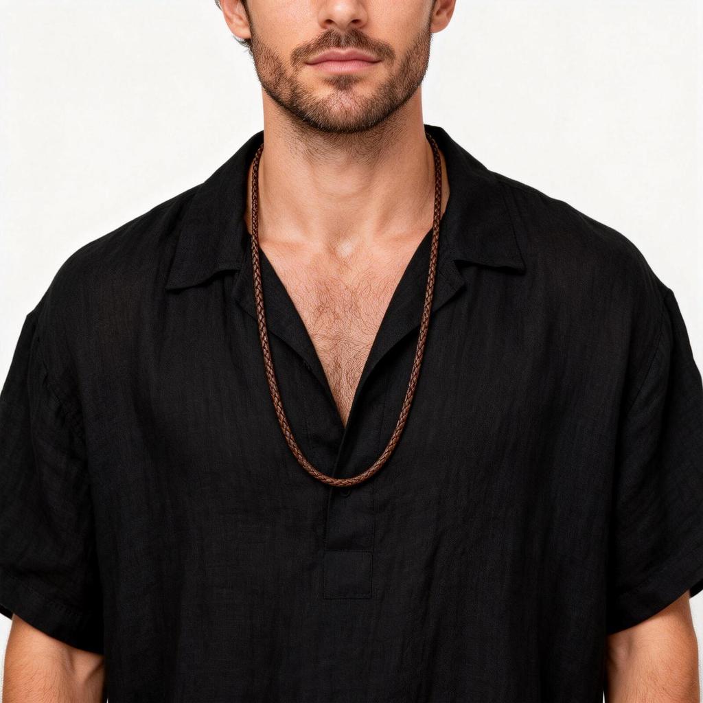 2mm Black Brown Leather Cord Chain Necklace for Men,Waterproof Stainless Steel Adjustable Clasp Waxed Cord Collars Gift