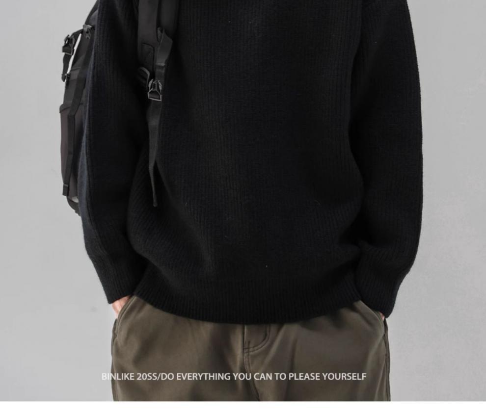 Men's Japanese Retro High-Collar Sweater - Thick & Warm Autumn/Winter Knit Pullover