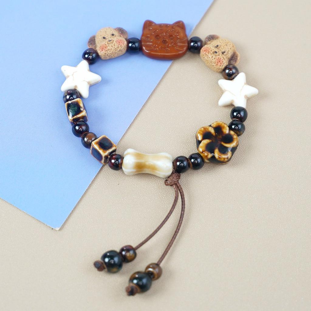 Distinctive Ceramic Dog Bracelet Handwoven String Bracelet Fashion Wrist Jewelry for Cartoon Style and Gift Giving