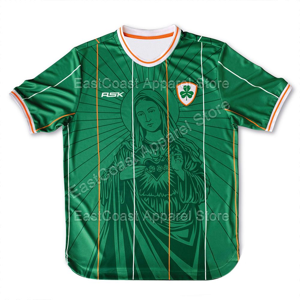Men's Ireland Soccer Jersey Oversized Virgin Mary Shamrock Print Retro Breathable Fan Short Sleeve Casual Football Tops T-Shirt