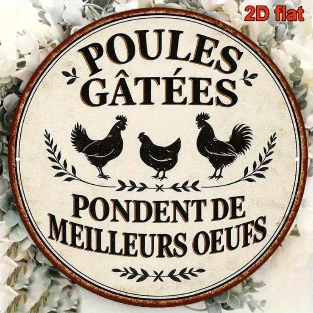 Vintage Round Metal Sign Happy Chickens Kitchen Decor