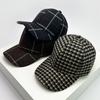 Herbst und Winter Neu Herren Damen Vielseitig Farbblock Wollstoff Baseballkappen Baumwolle Mode Lässig Britischer Stil Karomuster Warm