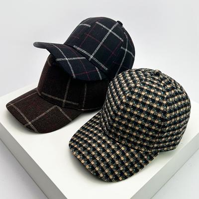 Autumn And Winter New Men Women Versatile Color Block Woolen Cloth Baseball Caps Cotton Fashion Casual British Style Check Warm