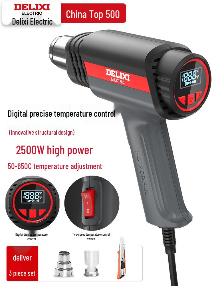 Delixi Digital High-Temp Hot Air Gun - Industrial Grade Blower for Grout, Sealing, and Baking.