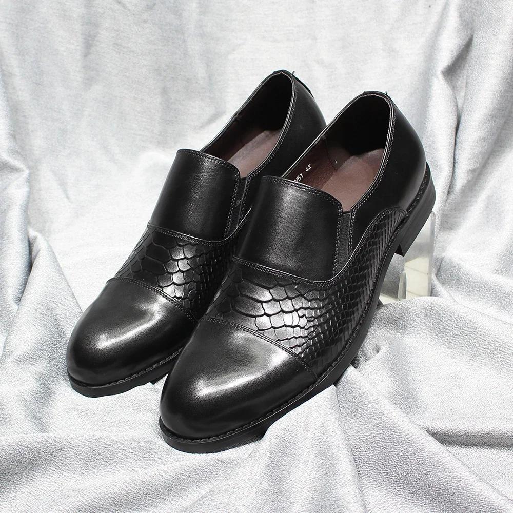 Fashion Classic Solid Cap Toe Men's Loafers Snake Print Genuine Leather Slip-On Shoes for Wedding Office Dress Casual Wear