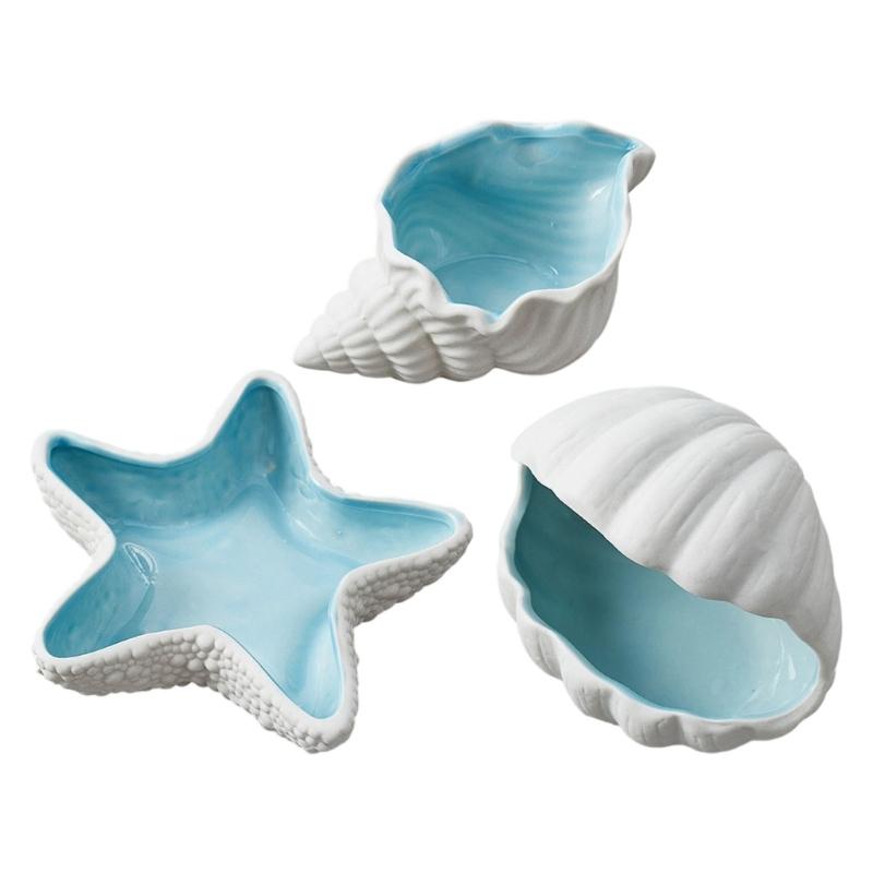 

Elegant Coastal Themed Ceramic Dish For Jewelry Storage Makeup Vanity Tabletop Decorative Display Tray 1