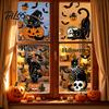 Seasonal Window Adsorption 4 Sheets Halloween Black Cat Clings, Spooky Pumpkin Reusable Static Cling Decal Sticker, Double Sided Decals for Glass Door