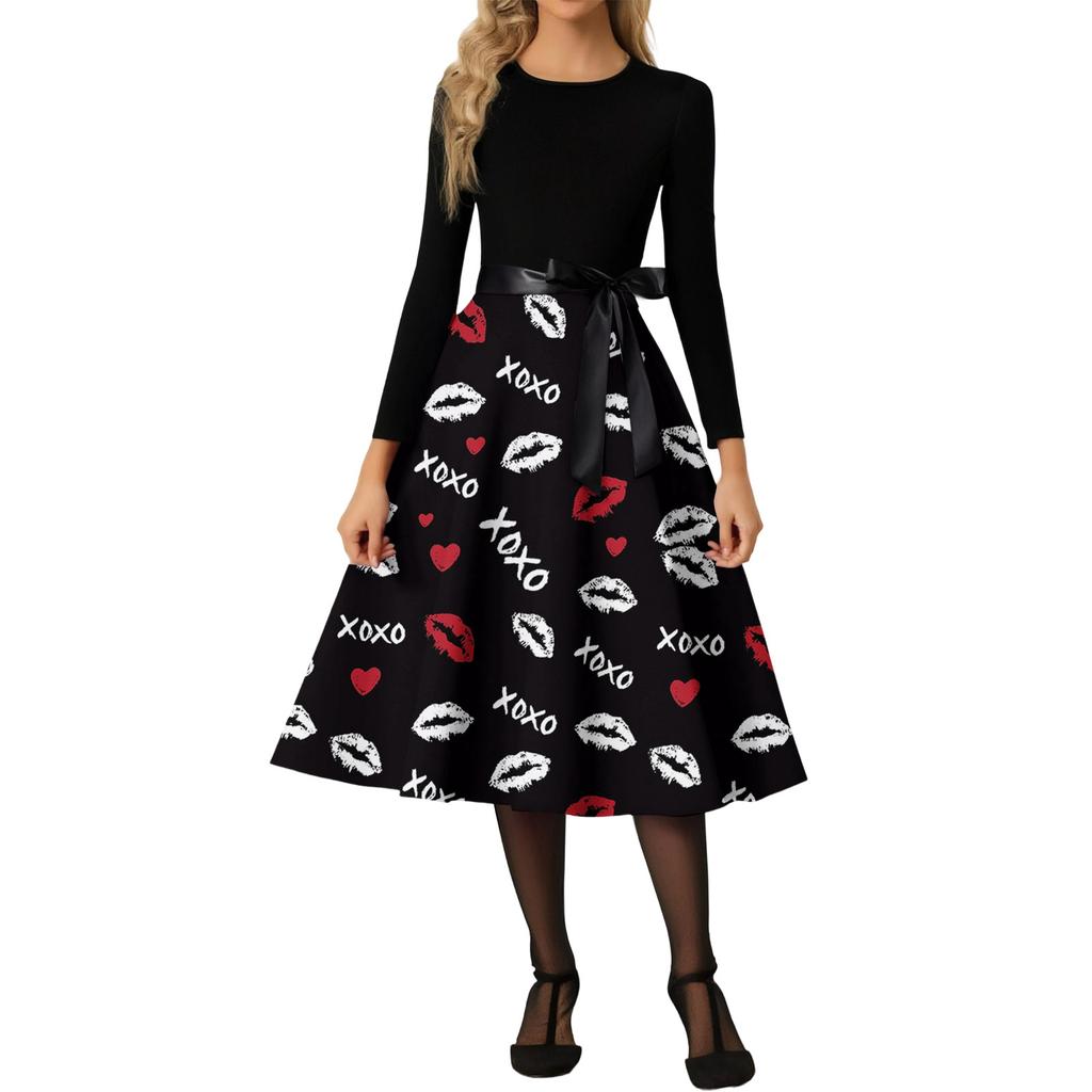 Women's Casual Fashion Valentine's Day Heart-themed Retro Round Neck Dress