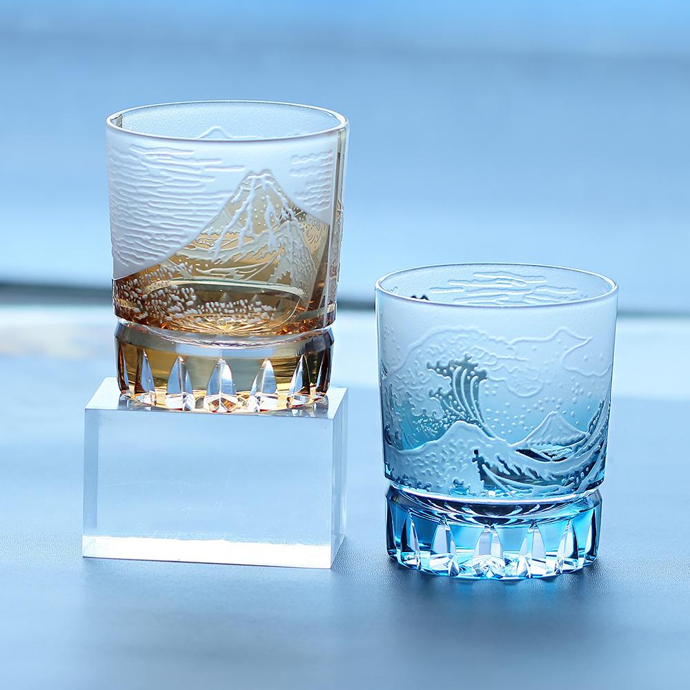 Luxury Premium Hand Engraved Color Embossed Glass Artwork Handmade Glassware Rock Whisky Vodka Bourbon Glass Tumbler 240ml