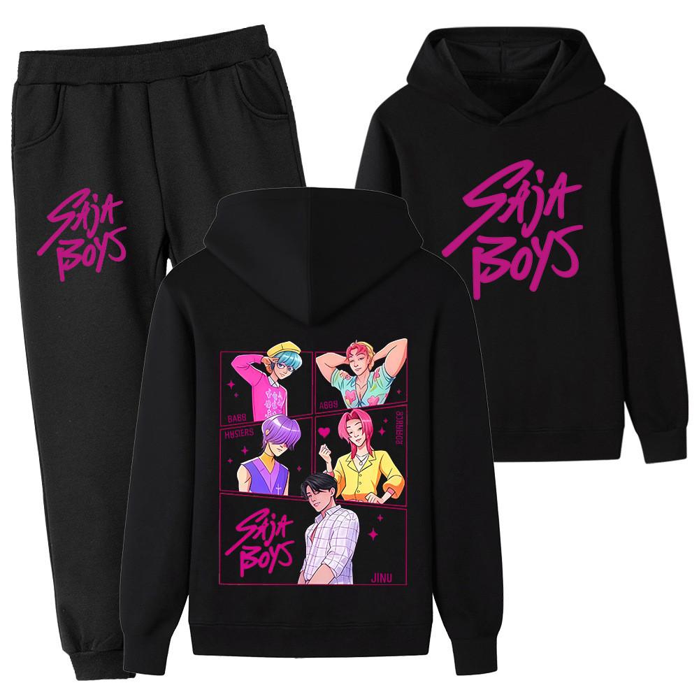 PB1217-2 Kids Boys Girls Kpop Mira Zoey Rumi Sajaboys Double-sided Print Long Sleeves Hoodie Pants Trousers Clothes Sets