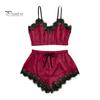 Dámský dvoudílný pyžamový set Krajkový lem Výstřih do V Cami Crop Top Šortky s elastickým pasem Ležérní bez rukávů Noční oblečení Lounge set