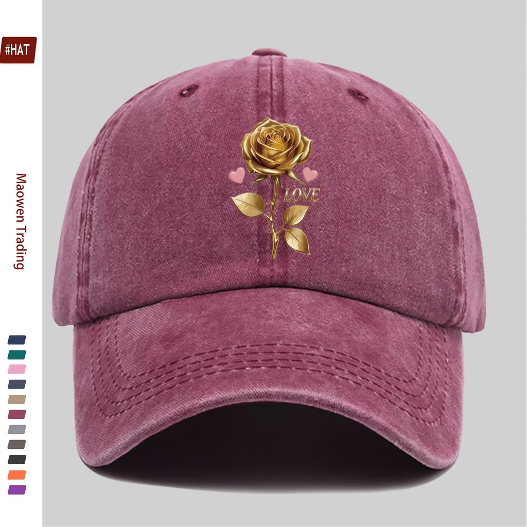 Pc Pcs for Mens  Womens Adjustable Snapback Trucker Hat  Golden Rose Print Baseball Cap Vintage Washed Lightweight Suitab
