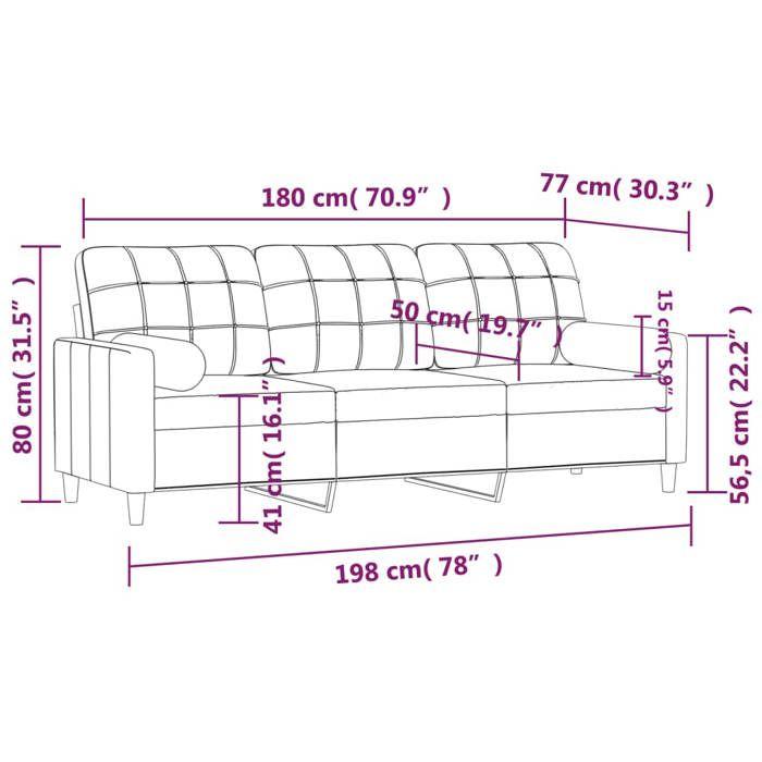 VidaXL Canapé 3 places avec oreillers jaune clair 180 cm tissu, canapé, canapé de salon, canapé 3 places en tissu, canapé 3200795