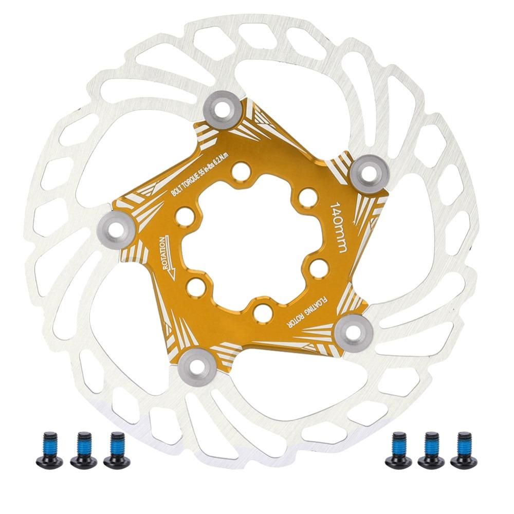 

140mm Bicycle Floating Brake Disc Stainless Steel+Aluminum Alloy 5 Stud Floating Brake Rotors with 6 Bolts Heat Dissipation золотой