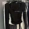 2025 Autumn/Winter Thermal Korean Halter Neck Lace Patchwork Long Sleeve T-shirt - Fake Two-Piece Women's Base Layer.