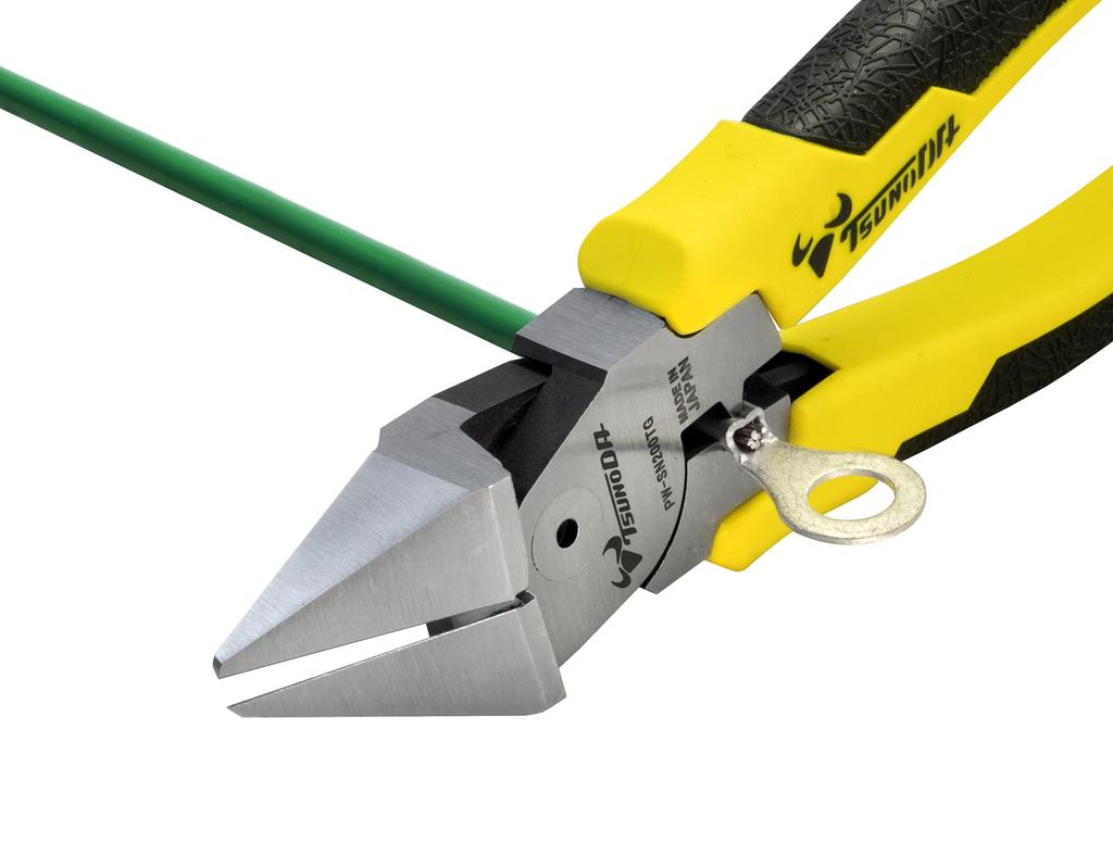 TSUNODA Electrician Power Powerful Diagonal Nippers 200mm Steel Wire Cutting Simple Crimping Staple Removal Cable/Stainless PW-SN200GT