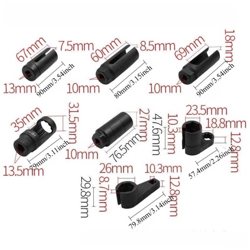 Manganese Steel Chrome-Plated Oxygen Sensor Socket Set Large/Small Opening Tools with Black Octagonal Square Bit for Disassembly