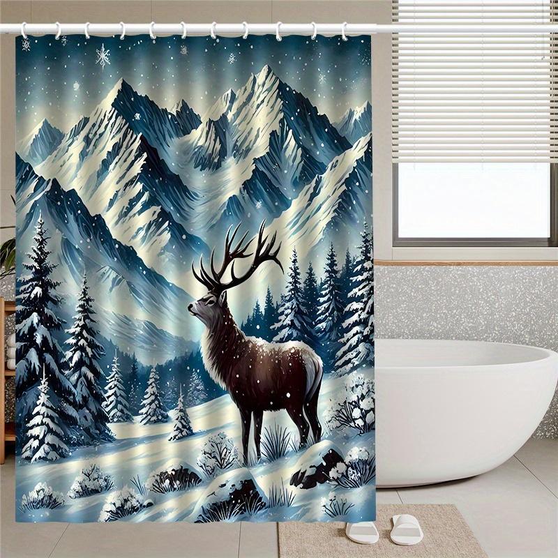 

Snow Mountain Deer Pattern Shower Curtain, High-End Elegant And Easy-To-Install Bathroom Curtain For Home Decor W60H190(CM)-1 Pcs