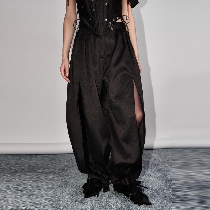 2026 Spring/Summer Women s Casual Lace Top & Pleated Slit Pants Set S