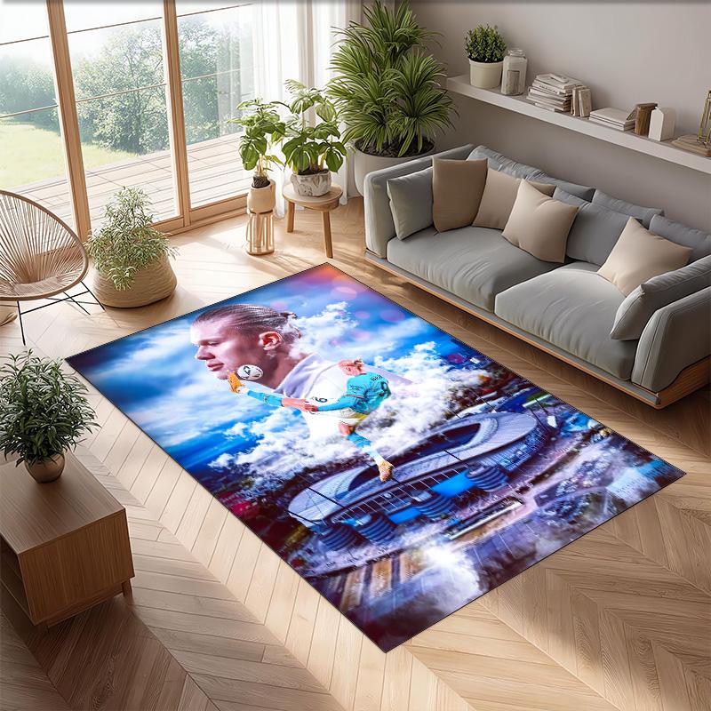 Erling Haaland Printed Flannel Area Rug Non Slip Soft Polyester Floor Carpet Indoor Decor Mat for Bedroom Living Room Sofa