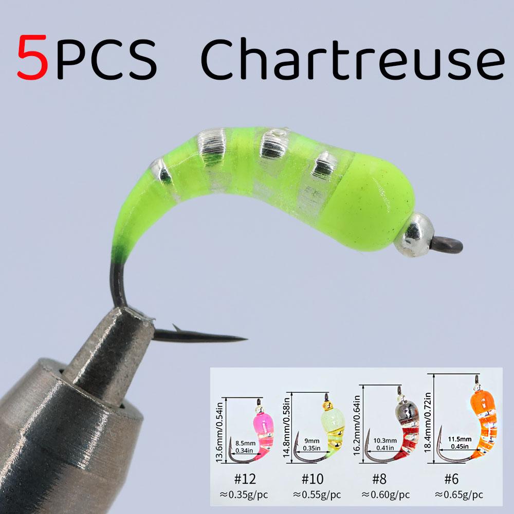 5 Stück #6 #8 #10 #12 Eisangeln Epoxidnymphe Messingperlenkopf Schnell sinkend Scud Bug Wurm Fliege für Forellen Panfish Angelköder