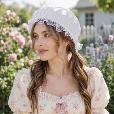 Cappellino da cameriera con bordo arricciato, bordatura in pizzo, cappellino in pizzo, cappellino coloniale alla moda, feste in costume