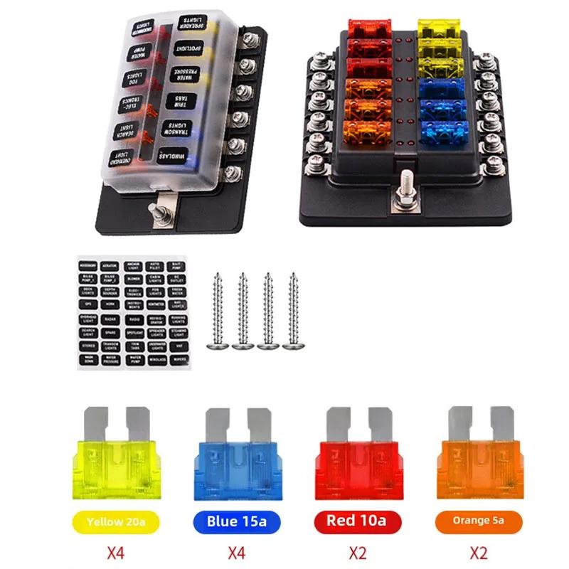 Car Boat Fuse Box Holder with Plastic Cover for Power Panel Board Camper RV Accessorie 6/12 Way Blade Fuse 12-24V