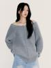 OAFISH Off Shoulder Knit Zip-Up, Gray