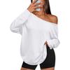 Women S Color Block Off Shoulder Hooded Long Sleeve Casual Sports T Shirt