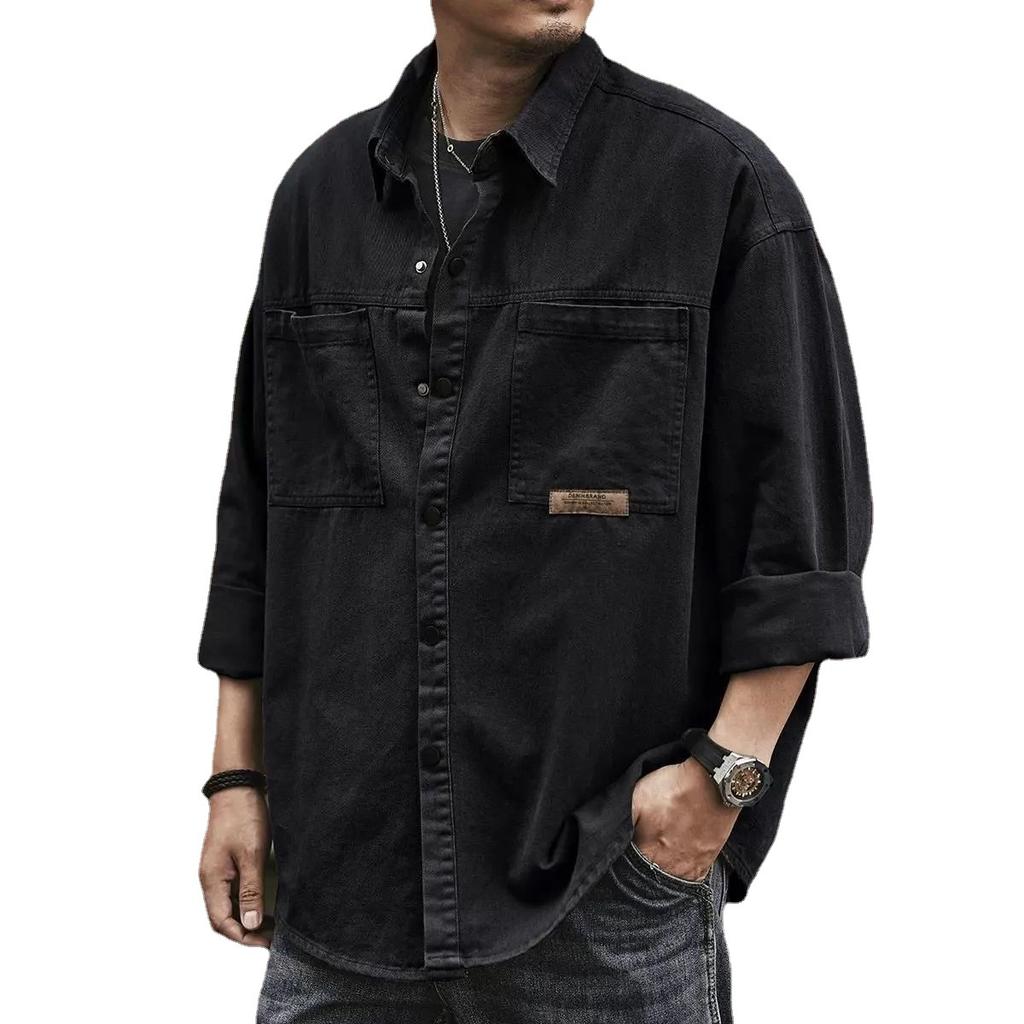 Spring and Autumn Men's Large Size Loose Solid Color Work Shirt