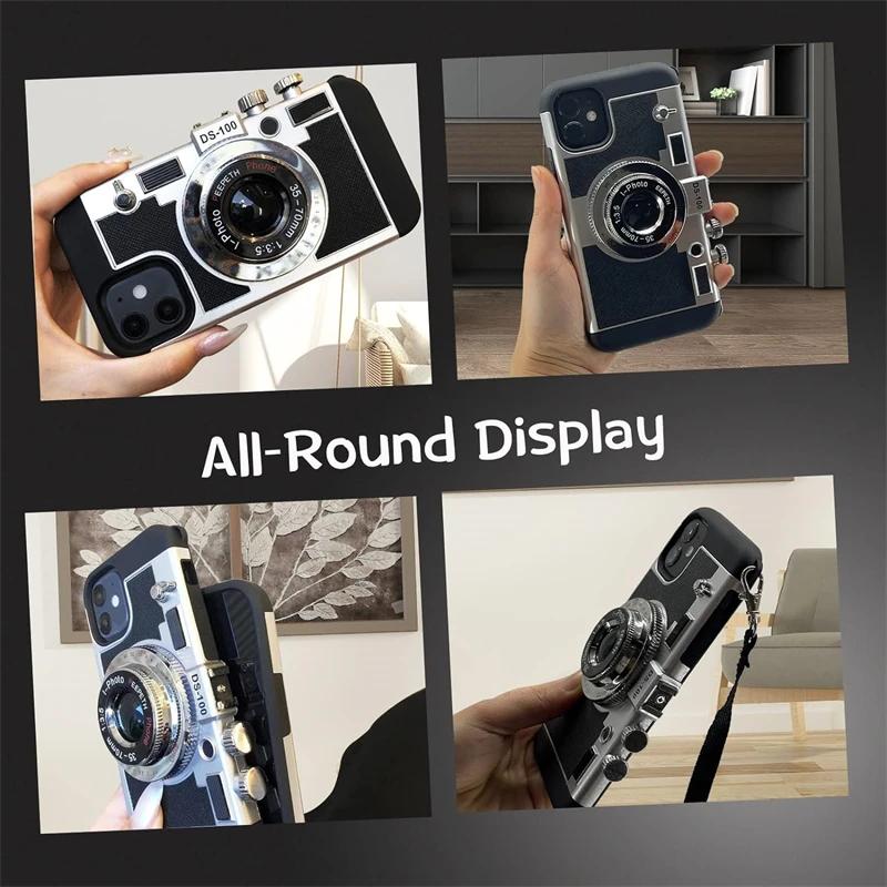 For iPhone 17 Pro Max 16 Pro 14 13 12 15 Pro Max Plus 17Air Phone Case Emily In Paris 3D Retro Camera Cover Sling With Lanyard