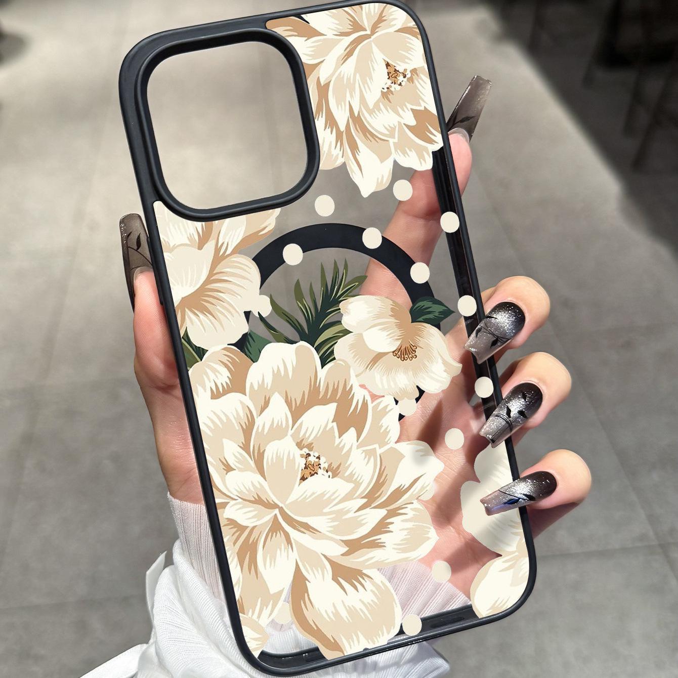 

Peony Flower Transparent Case for iPhone 16/17 Pro 15 Plus
