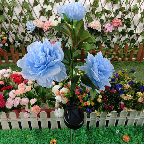 Outdoor Garden Lamp 3 Heads Design Realistic Looking Waterproof Automatic Charging Solar Powered Peony Flower Lamp Landscape Lighting