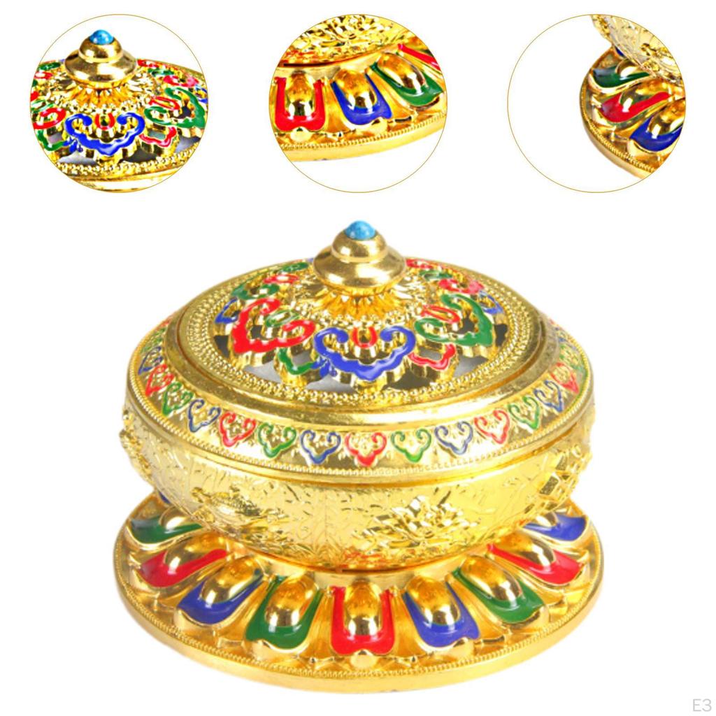 Enamel Incense Burner Holder Art Craft with Cover Versatile Censer Stand for Office Yoga Tea